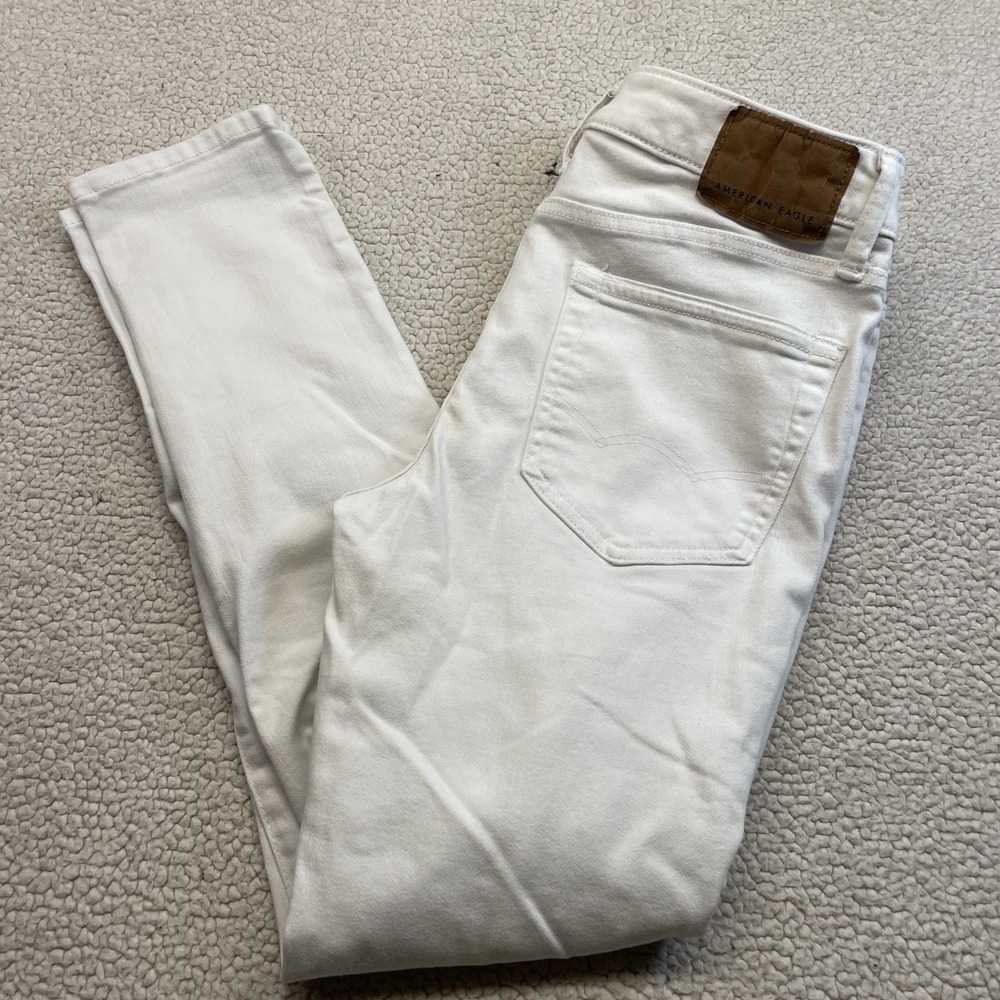 American Eagle Jeans mens 31x30 White Skinny Distressed Ripped High Rise Denim